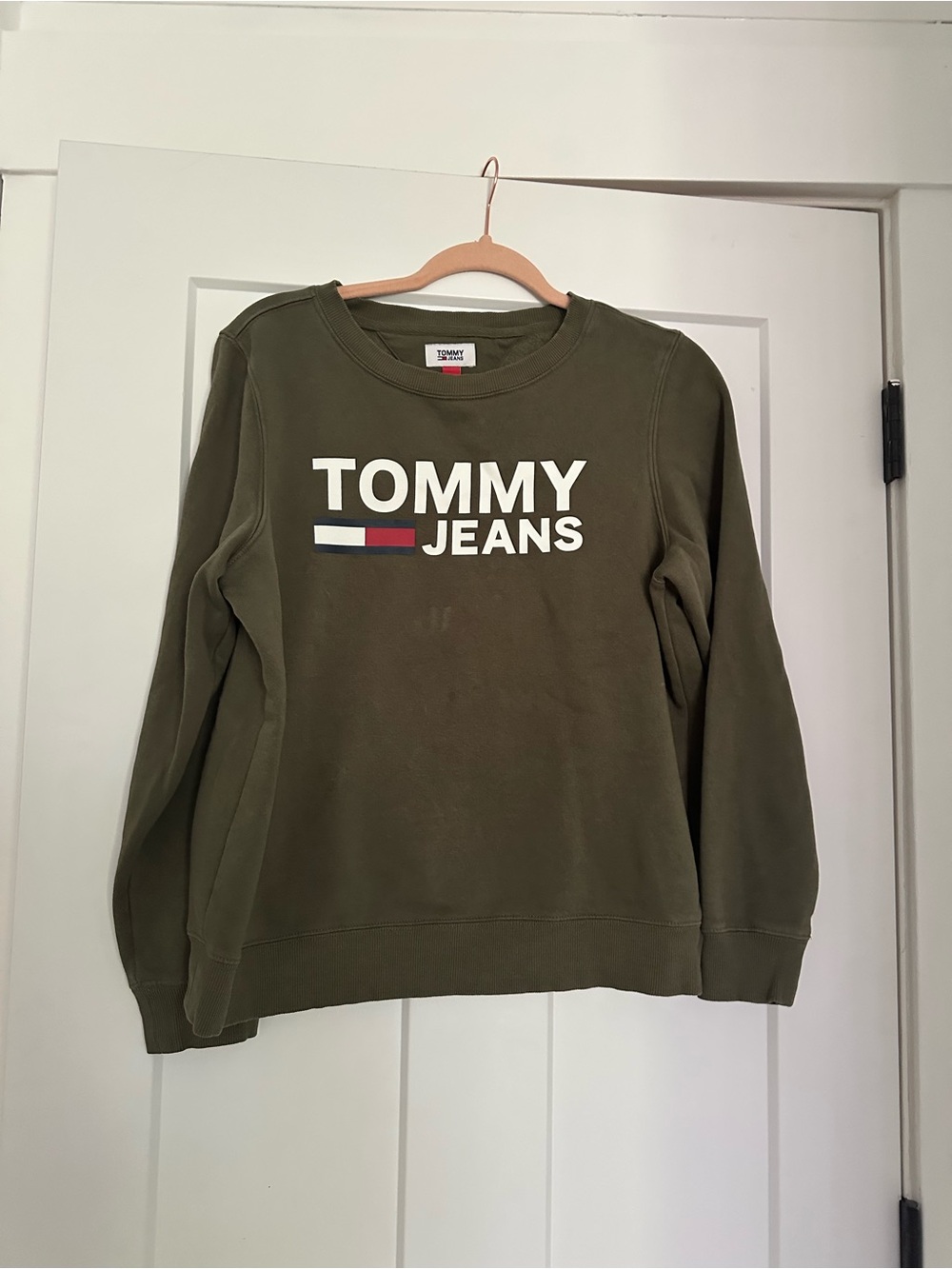 Tommy Hilfiger Olive Crewneck with Logo Stripe